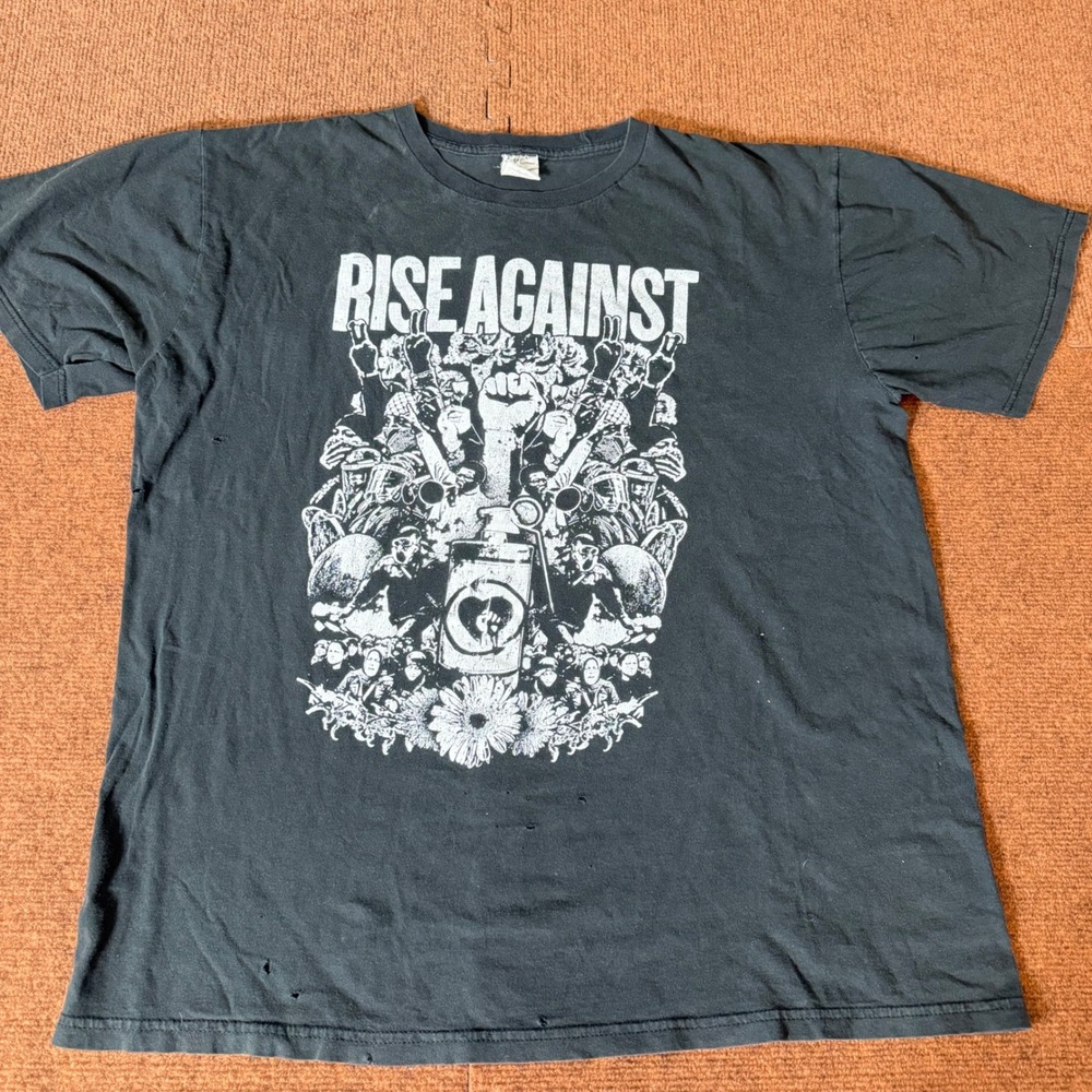 Vintage Rise Against Punk Rock Band rare Graphic T-Shirt Black 2XL Distressed